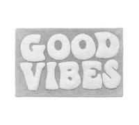 Mooky Mats Good Vibes Slogan Bath Mat Non Slip 50 x 80cm - Super Soft, Absorbent & Quick Dry Fun Bathroom Rug (Grey)