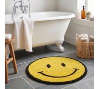 Mooky Mats Happy Face Bath Mat 70 x 70cm Round, 100% Cotton Reversible Bathroom Rug, Soft Absorbent Tufted & Looped Pile, Versatile Kid's Bedroom Mat