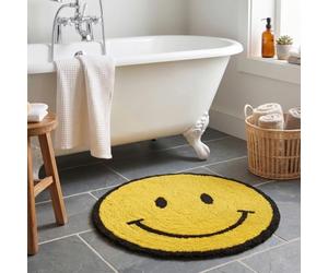 Mooky Mats Happy Face Bath Mat 70 x 70cm Round, 100% Cotton Reversible Bathroom Rug, Soft Absorbent Tufted & Looped Pile, Versatile Kid's Bedroom Mat