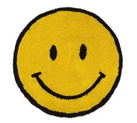 Mooky Mats Happy Face Round Bath Mat 100% Cotton Reversible Emoji Yellow Large Rug 70 x 70cm