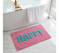 Mooky Mats Happy Slogan Bath Mat Non Slip - Colourful Bathroom Rug in Pink Mooky Mats Pink