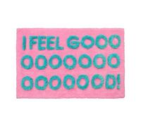 Mooky Mats I Feel Good Slogan Bath Mat Non Slip 50 x 80cm - Hand Tufted, Super Soft & Absorbent Bathroom Rug (Turquoise/Fuchsia)