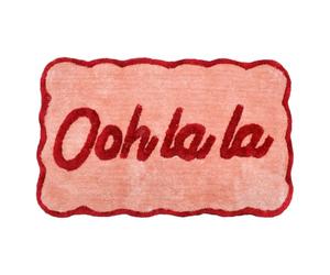 Mooky Mats Ooh La La Slogan Scallop Bath Mat Non Slip 50 x 80cm - Super Soft, Absorbent & Quick Dry Fun Scalloped Edge Bathroom Rug (Red/Pink)