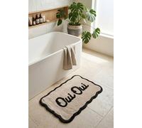 Mooky Mats Oui Oui Slogan Scalloped Bath Mat in Beige Mooky Mats Beige Bath Mat