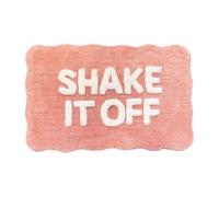 Mooky Mats Shake It Off Scalloped Bath Mat Non Slip 50 x 80cm - Soft Tufted Slogan Bathroom Rug, Absorbent, Quick Dry, Machine Washable Decorative Bath Mat (Pink)