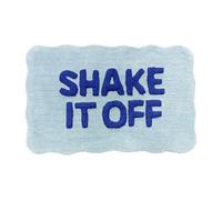 Mooky Mats Shake It Off Scalloped Bath Mat Non Slip 50 x 80cm - Soft Tufted Slogan Bathroom Rug, Absorbent, Quick Dry, Machine Washable Decorative Bath Mat (Blue)