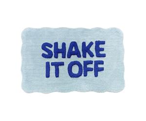 Mooky Mats Shake It Off Scalloped Bath Mat Non Slip 50 x 80cm - Soft Tufted Slogan Bathroom Rug, Absorbent, Quick Dry, Machine Washable Decorative Bath Mat (Blue)