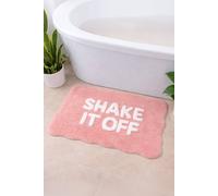 Mooky Mats Shake It Off-Slogan Scalloped Bath Mat in Pink Mooky Mats Pink Bath Mat