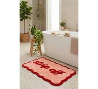 Mooky Mats Strip Off-Slogan Scalloped Bath Mat in Red Mooky Mats Red Bath Mat