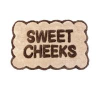 Mooky Mats Sweet Cheeks Scalloped Bath Mat Non Slip - Fun Slogan Bathroom Rug, Soft Tufted Bath Mat, Absorbent Bathroom Floor Mat, Decorative Scallop Edge Bath Rug, Machine Washable (Brown/Cream)