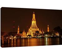MOOL 32 x 22-Inch Large "Aroon-Ratch-Wa-Ra-Ram Temple Bangkok" Hand Stretched on a Wooden Frame with Giclee Waterproof Varnish Finish Ready to Hang Canvas Wall Art Print, Multi-Colour