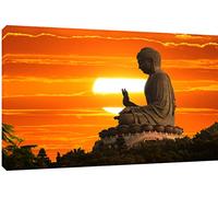 MOOL 32 x 22-Inch Large Buddha Sunset Hand Stretched on a Wooden Frame with Giclee Waterproof Varnish Finish Ready to Hang Canvas Wall Art Print, Multi-Colour