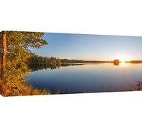 MOOL 42 x 20-inch Large Sunset on a Lake Canvas Wall Art Print Hand Stretched on a Wooden Frame with Giclee Waterproof Varnish Finish Ready to Hang