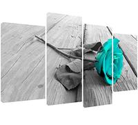 MOOL 51 x 28-Inch Large 4-Piece Beautiful Romantic subtle teal blue rose picture with a stunning antique effect Panel Canvas Print Ready to Hang