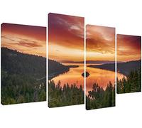 MOOL 51 x 28-Inch Large 4-Piece Dramatic Sunrise at Lake Tahoe Panel Canvas Print Ready to Hang