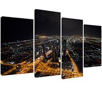MOOL 51 x 28-Inch Large 4-Piece Dubai at night atop the Burj Khailfa. Panel Canvas Print Ready to Hang