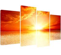 MOOL 51 x 28-Inch Large 4-Piece "Gold red skyline with shimmering sunset landscape over the sea" Panel Canvas Print Ready to Hang