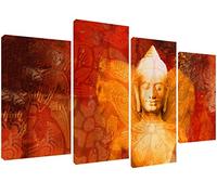 MOOL 51 x 28-Inch Large 4-Piece Golden Buddha head with a red background Panel Canvas Print Ready to Hang