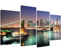 MOOL 51 x 28-Inch Large 4-Piece Stunning midnight new york city scene photo with relaxing pink sunset Panel Canvas Print Ready to Hang