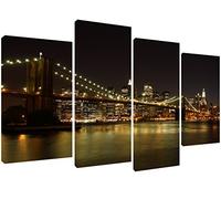 MOOL 51 x 28-Inch Large 4-Piece "Stunning subtle night skyline of Manhattans famous Brooklyn Bridge" Panel Canvas Print Ready to Hang