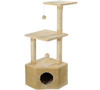 Mool Deluxe Cat Activity Centre and Scratching Tree/Post with Hidey-Hole/ 3 Viewing Platforms, 110 cm, Beige