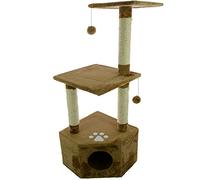 Mool Deluxe Cat Activity Centre and Scratching Tree/Post with Hidey-Hole/ 3 Viewing Platforms, 110 cm, Light Brown