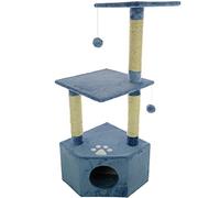 Mool Deluxe Cat Activity Centre and Scratching Tree/Post with Hidey-Hole/ 3 Viewing Platforms, 110 cm, Blue