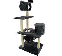 Mool Deluxe Cat Activity Centre and Scratching Tree/ Post with Multiple Hidey-Holes/ Viewing Platforms and Comfy Hamak Bed, Large, 158 cm, Grey