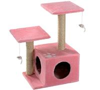 Mool Deluxe Cat Scratching Tree/Post Activity Centre with Hidey-Hole and 2 Viewing Platforms/2 Mouse Toys, 68 cm, Pink