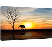 MOOL "Elephants Over Sunset" Canvas Wall Art Print, Yellow, Large, 32 x 22-Inch
