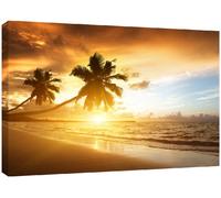 MOOL Large 32 x 22-inch Caribbean Sunset Beach Canvas Wall Art Print Hand Stretched on a Wooden Frame with Giclee Waterproof Varnish Finish Ready to Hang