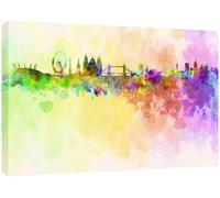 MOOL Large 32 x 22-inch London Skyline in Watercolour Canvas Wall Art Print Hand Stretched on a Wooden Frame with Giclee Waterproof Varnish Finish Ready to Hang