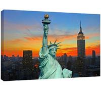 MOOL Large 32 x 22-inch Statue of Liberty New York City skyline Canvas Wall Art Print Hand Stretched on a Wooden Frame with Giclee Waterproof Varnish Finish Ready to Hang