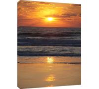 MOOL Large 32 x 22-inch Sunset Beach Canvas Wall Art Print Hand Stretched on a Wooden Frame with Giclee Waterproof Varnish Finish Ready to Hang, Golden