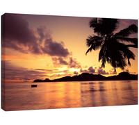 MOOL Large 32 x 22-inch Sunset Beach Seychelles Island Canvas Wall Art Print Hand Stretched on a Wooden Frame with Giclee Waterproof Varnish Finish Ready to Hang