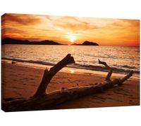 MOOL Large 32 x 22-inch Sunset Tropical Sea Beach Canvas Wall Art Print Hand Stretched on a Wooden Frame with Giclee Waterproof Varnish Finish Ready to Hang