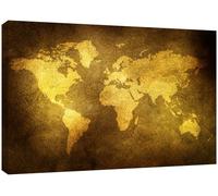 MOOL Large 32 x 22-inch World Map Antique Grungy Canvas Wall Art Print Hand Stretched on a Wooden Frame with Giclee Waterproof Varnish Finish Ready to Hang