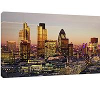 MOOL Large 32inch by 22inch City of London Canvas Wall Art Print Hand Stretched on a Wooden Frame with Giclee Waterproof Varnish Finish Ready to Hang, Cotton, Multi/Colour, 55.8x81.2x2 cm