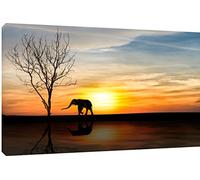 MOOL Large 32inch by 22inch Elephant Sunset Canvas Wall Art Print Hand Stretched on a Wooden Frame with Giclee Waterproof Varnish Finish Ready to Hang