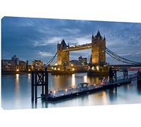 MOOL Large 32inch by 22inch Tower Bridge London Canvas Wall Art Print Hand Stretched on a Wooden Frame with Giclee Waterproof Varnish Finish Ready to Hang, Cotton, Multi/Colour, 55.8x81.2x2 cm
