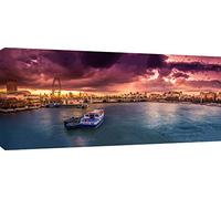 MOOL Large 42 x 20-inch Sunset London Landmarks Canvas Wall Art Print Hand Stretched on a Wooden Frame with Giclee Waterproof Varnish Finish Ready to Hang