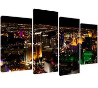 MOOL Large 51 x 28-Inch Las Vegas City at Night 4 Pieces Multi Panel Canvas Wall Art Print Hand Stretched on a Wooden Frame with Giclee Waterproof Varnish Finish Ready to Hang