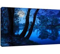 MOOL "Mountain River by Moon Light" Canvas Wall Art Print, Blue, Large, 32 x 22-Inch