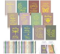 Mooliwe 12 Set/24 Pcs Positive Affirmation Gift Set Gratitude Notebooks with Pens Small Bags Motivational Encouragement Notepads Daily Affirmations Journal for Women Stress Relief Self Care (Morandi)