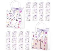 Mooliwe 24 Pcs Kpop Theme Party Gift Bag with Ribbon Bow Popular Singer Party Favors PVC Clear Gift Goodie Bags Bulk with Handle for Purple Birthday Decoration Friendship Fans Favor Decoration Wedding