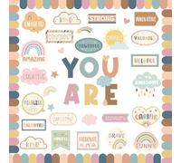 Mooliwe 53 Pcs Inspirational Bulletin Board Decoration Set 'You are' Theme Classroom Decor Positive Affirmations Cutouts for School Home Chalkboard Wall (Colourful,Boho)