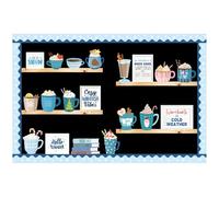 Mooliwe 57 Pcs Winter Hot Cocoa Bulletin Board Set Warm Winter Wishes Christmas Classroom Decor Let It Snow Cutout with Glue Point for Christmas School Classroom Door Wall