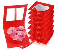 Mooliwe 6 Pack Mother's Day Heart Shaped Flower Gift Box Treat Fillable Gift Packaging Boxes with Ribbon Heart Cardboard Fillable Flower Present Box for Wedding Birthday Love Favors(Red)