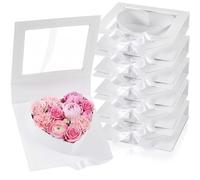 Mooliwe 6 Pack Mother's Day Heart Shaped Flower Gift Box Treat Fillable Gift Packaging Boxes with Ribbon Heart Cardboard Fillable Flower Present Box for Wedding Birthday Love Favors(White)