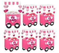 Mooliwe 6 Pack Valentine's Day Candy Boxes Pink Food Truck Design Cardboard Box with Heart Patch DIY Valentine's Day Treat Boxes Sweet Candy Goody Holder Heart Party Favors for Birthday DIY Gifts